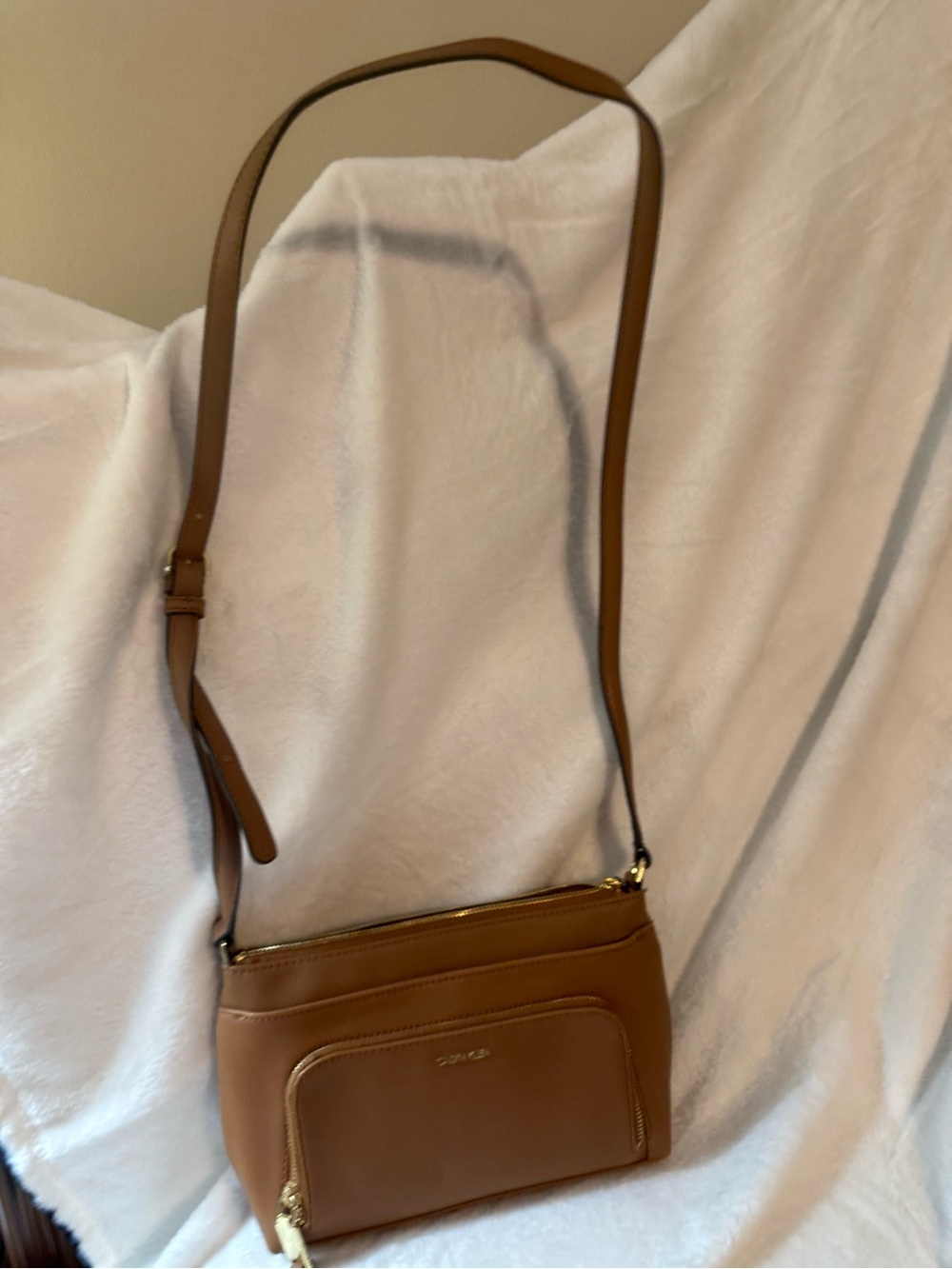 Calvin Klein Brown Leather Crossbody Bag with Gold Hardware